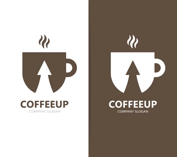 Vecteur de café et flèche vers le haut combinaison de logo. Boisson et symbole ou icône de croissance. Modèle unique de conception de logotype tasse et thé . — Image vectorielle