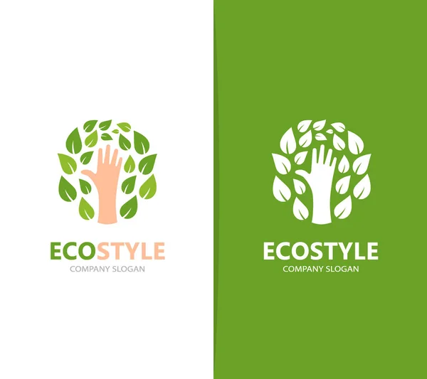 Vector of hand and leaf logo combination. Arm and eco symbol or icon. Unique organic and support logotype design template. — Stock Vector