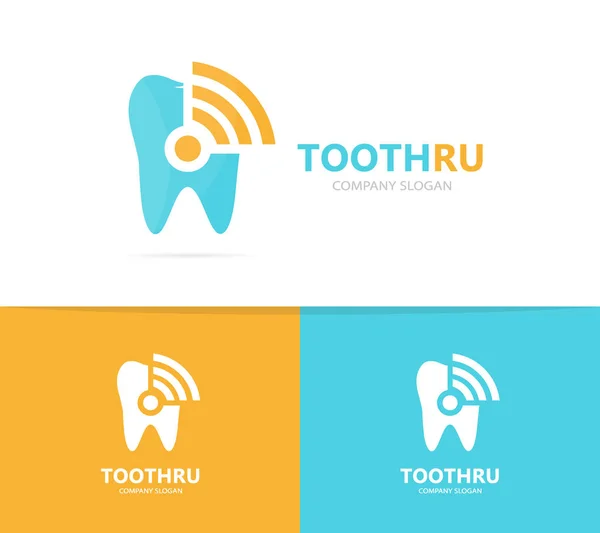 Vector de combinación de dientes y logotipo wifi. Símbolo o icono dental y de señal. Única clínica y radio, plantilla de diseño de logotipos de Internet . — Vector de stock