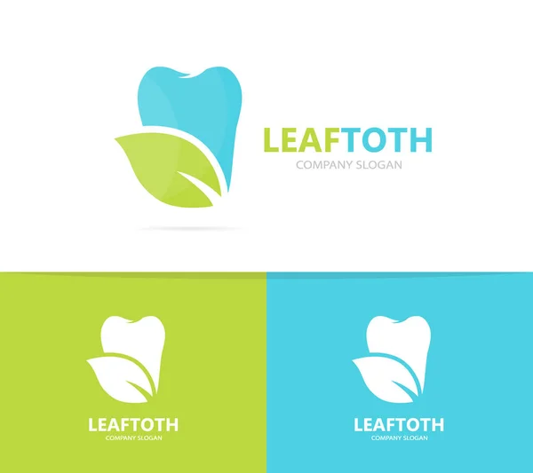 Vector of tooth and leaf logo combination. Dental and eco symbol or icon. Unique clinic and organic logotype design template. — Stock Vector