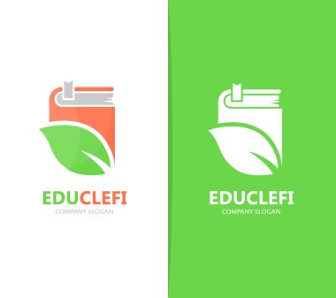 Vektör yaprak ve kitap logo birleşimi. Kütüphane ve eko simge veya simge. Eşsiz organik ve kitabevi logo tasarım şablonu.