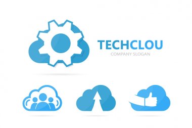 Vektör dişli ve bulut logo birleşimi. Mekanik ve depolama simge veya simge. Benzersiz fabrika ve endüstriyel logo tasarım şablonu.