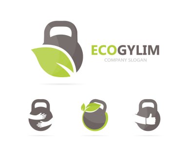 Vektör spor ve yaprak logo birleşimi. Spor salonu ve eko simge veya simge. Benzersiz organik fitness ve egzersiz logo tasarım şablonu.