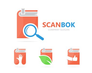 Vektör kitap ve Büyüteç logo birleşimi. Kütüphane ve Büyüteç simgesi veya simge. Benzersiz kitapçı ve arama logo tasarım şablonu.