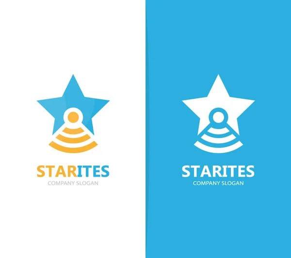 Vetor de combinação de logotipo de estrela e frasco. Modelo de projeto de logotipo único líder e laboratório . — Vetor de Stock