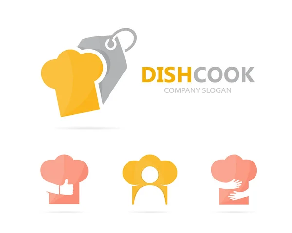 Vetor de chapéu de chef e tag logotipo combinação. Cozinha e loja símbolo ou ícone. Único cozinheiro e etiqueta logotipo modelo de design . — Vetor de Stock