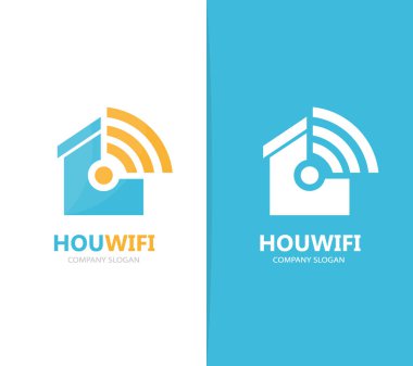 Vektör gayrimenkul ve wifi logo birleşimi. Ev ve sinyal simgesi veya simge. Benzersiz kira ve radyo, internet logo tasarım şablonu.