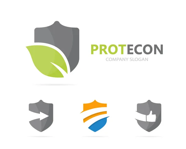 シールドとリーフのロゴの組み合わせのベクトル。セキュリティと環境のシンボルまたはアイコン。ユニークな保護と有機のロゴタイプのデザイン テンプレート. — ストックベクタ