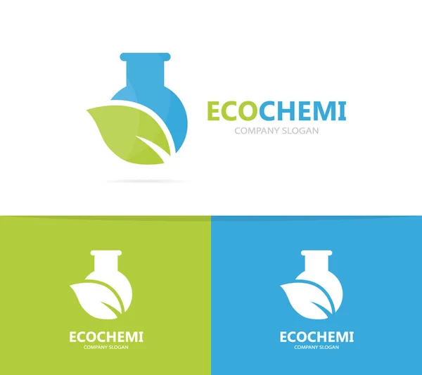 Vector van kolf en blad logo-combinatie. Laboratorium- en eco-symbool of pictogram. Unieke biologische en fles logo ontwerpsjabloon. — Stockvector