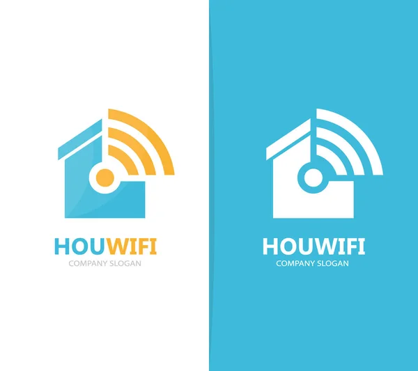 Vector de combinación de logotipo de bienes raíces y wifi. Casa y símbolo de señal o icono. Alquiler único y radio, plantilla de diseño de logotipo de Internet . — Vector de stock