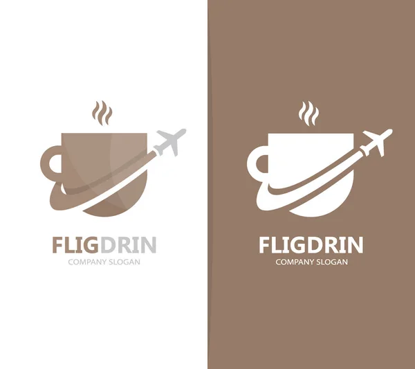 Vektor von Kaffee und Flugzeug-Logo-Kombination. Trinken und Reisen Symbol oder Symbol. einzigartige Designvorlage für Tasse und Fluglogo. — Stockvektor