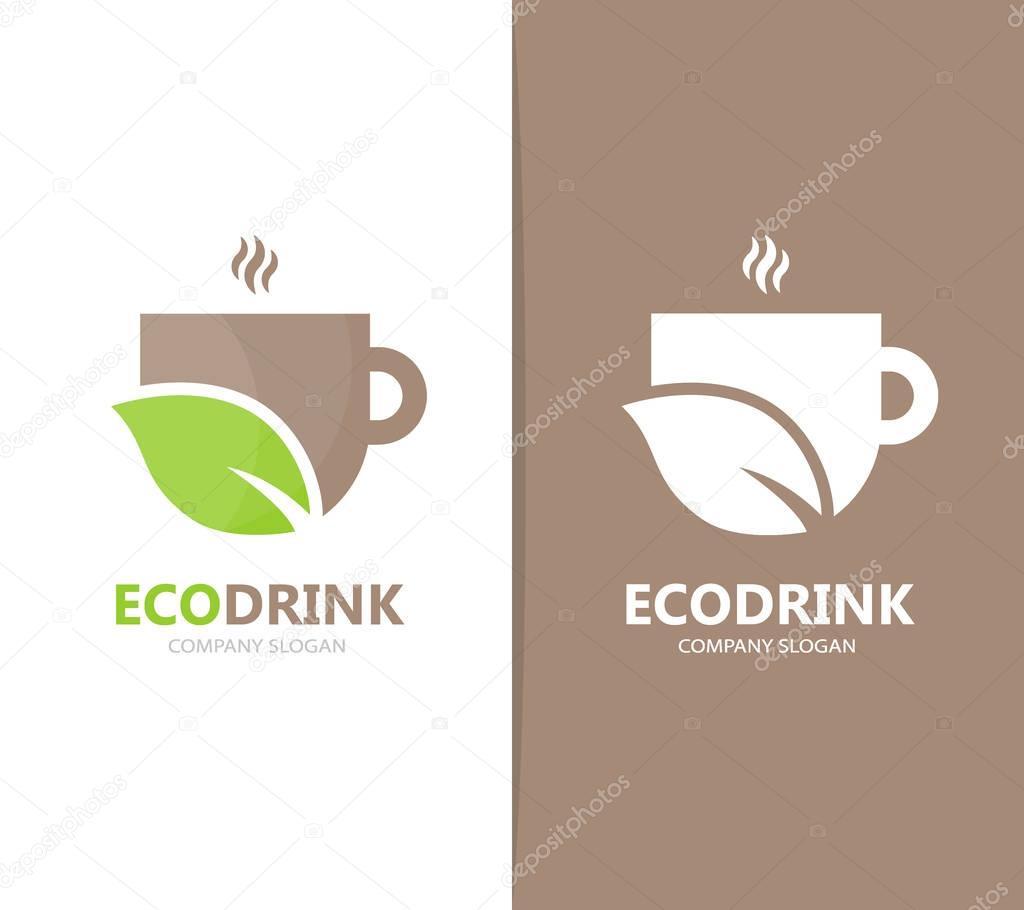 Vector of coffee and leaf logo combination. Drink and eco symbol or icon. Unique organic cup and tea logotype design template.