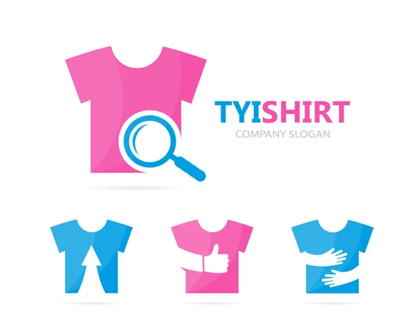 布とルーペのロゴの組み合わせのベクトル。シャツと拡大鏡の記号やアイコン。ユニークな衣服と検索ロゴタイプのデザイン テンプレート. — ストックベクタ