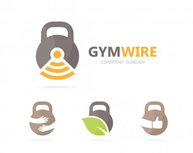 Vektör logo birleşimi spor ve wifi. Spor salonu ve sinyal simge veya simge. Benzersiz fitness ve radyo, internet logo tasarım şablonu.