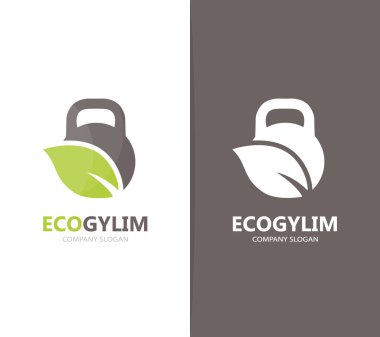 Vektör spor ve yaprak logo birleşimi. Spor salonu ve eko simge veya simge. Benzersiz organik fitness ve egzersiz logo tasarım şablonu.