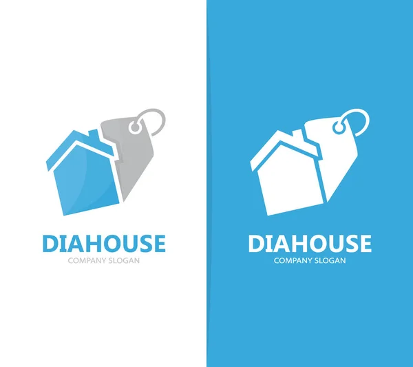 不動産とタグのロゴの組み合わせのベクトル。家と店のシンボルまたはアイコン。ユニークな家賃とラベルのロゴタイプのデザイン テンプレート. — ストックベクタ