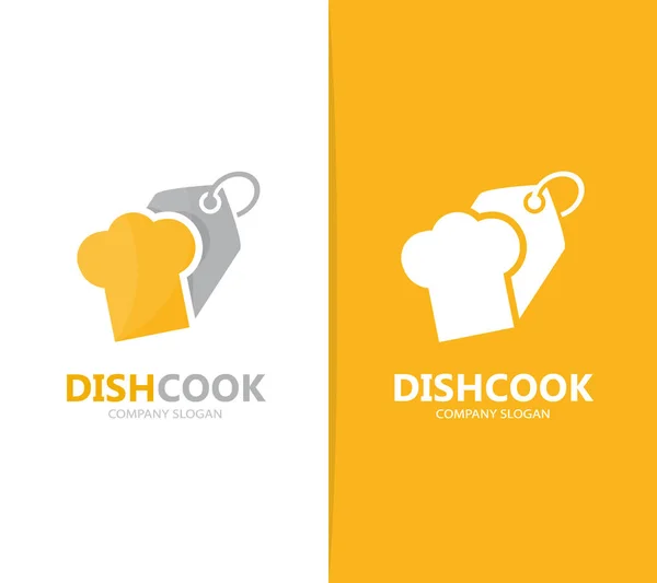 Vecteur de chapeau de chef et logo tag combinaison. Symbole ou icône de cuisine et magasin. Modèle unique de conception de logotype de cuisinier et d'étiquette . — Image vectorielle