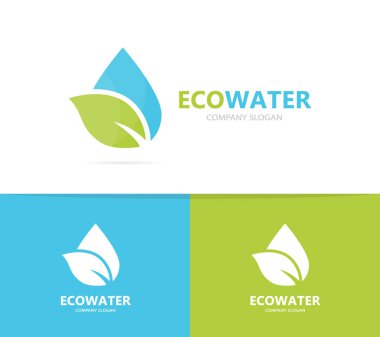 Vektör petrol ve yaprak logo birleşimi. Damla ve eko simge veya simge. Benzersiz organik su ve su logo tasarım şablonu.