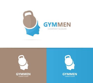 Vektör logo birleşimi spor ve adam. Spor salonu ve yüz simge veya simge. Benzersiz fitness ve egzersiz logo tasarım şablonu.
