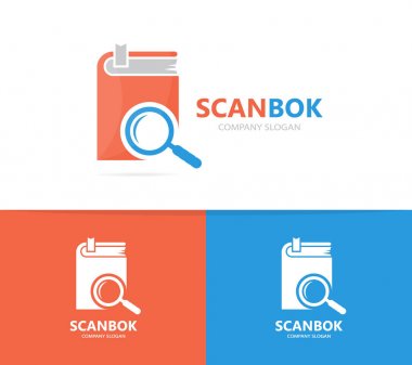 Vektör kitap ve Büyüteç logo birleşimi. Kütüphane ve Büyüteç simgesi veya simge. Benzersiz kitapçı ve arama logo tasarım şablonu.