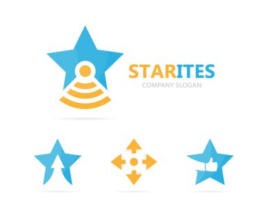 Vektör yıldız ve şişesi logo birleşimi. Eşsiz lideri ve laboratuvar logo tasarım şablonu.