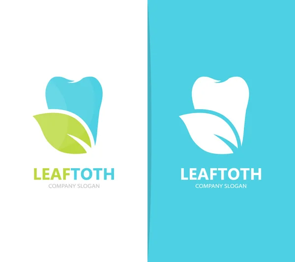 Wektor ząb i liść logo kombinacji. Dentystycznych i eco symbol lub ikonę. Unikalne kliniki i szablon projektu logotypu organicznych. — Wektor stockowy