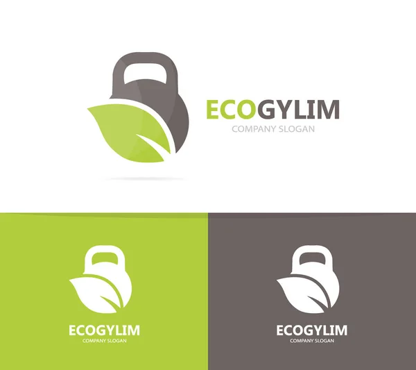 Vector van logo-combinatie van sport en blad. Gym en eco-symbool of pictogram. Unieke biologische fitness en workout logo ontwerpsjabloon. — Stockvector