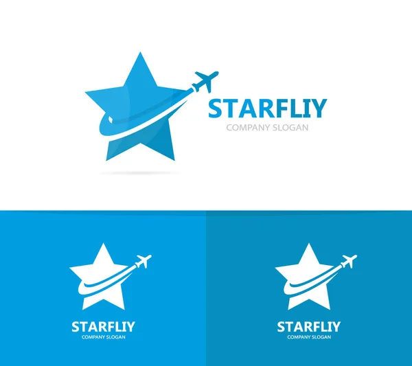 Vector de combinación de logotipo de estrella y avión. Plantilla única de diseño de logotipos de viaje y líder . — Archivo Imágenes Vectoriales