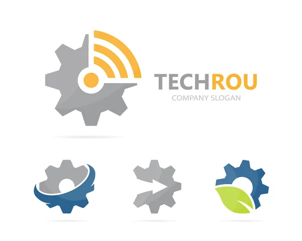 Διάνυσμα του συνδυασμού λογότυπο ταχυτήτων και Wi-Fi. Μηχανικός και σήμα σύμβολο ή εικονίδιο. Μοναδική βιομηχανική και ραδιόφωνο, internet πρότυπο σχεδίασης λογότυπο. — Διανυσματικό Αρχείο