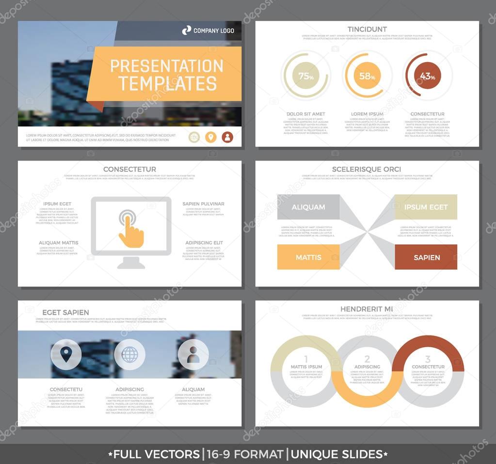 Set of red and orange elements for multipurpose presentation template slides with graphs and charts. Leaflet, corporate report, marketing, advertising, annual report, book cover design.