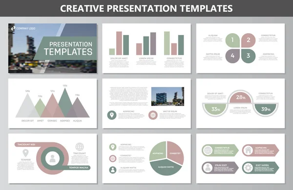 Conjunto de elementos verdes para slides modelo de apresentação multiúso com gráficos e gráficos. Folheto, relatório corporativo, marketing, publicidade, relatório anual, design de capa de livro . —  Vetores de Stock