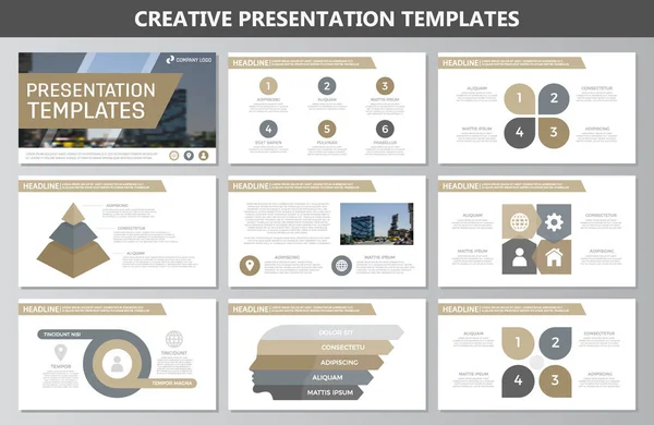 Conjunto de elementos marrons para slides modelo de apresentação multiúso com gráficos e gráficos. Folheto, relatório corporativo, marketing, publicidade, relatório anual, design de capa de livro . — Vetor de Stock