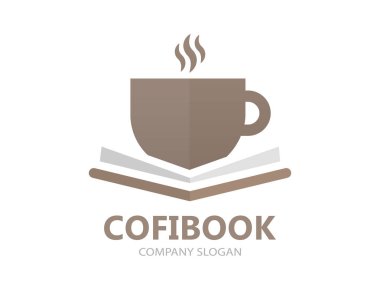 Eşsiz kitap ve bir fincan kahve logo kombinasyon tasarım şablonu