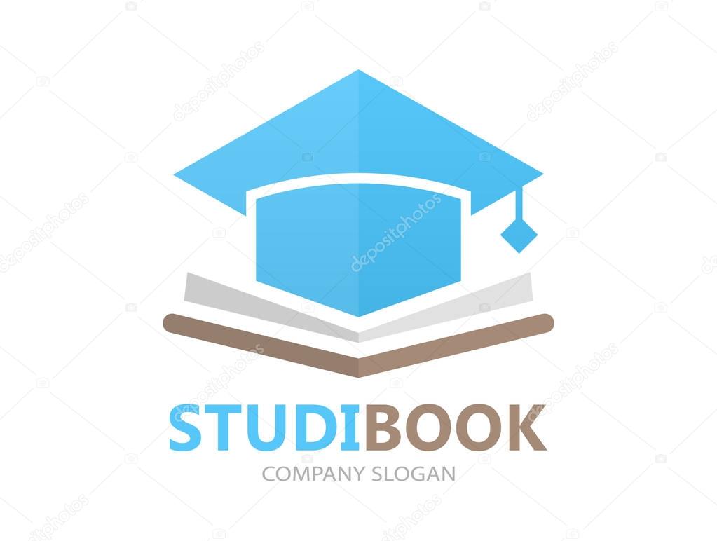 Unique book and student cap logo combination design template