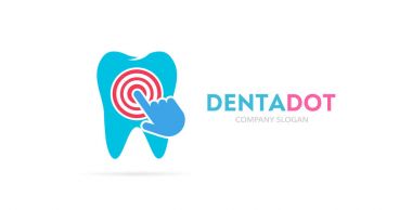 diş ve logo bileşimini tıklatın. Diş Kliniği ve imleç simge veya simge. Benzersiz dent ve tıbbi logo tasarım şablonu.