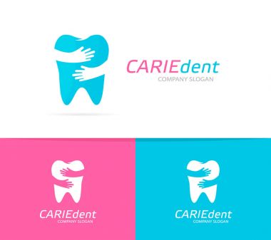diş ve eller logo bileşimi. Diş Kliniği ve kucaklama simge veya simge. Benzersiz dent ve tıbbi logo tasarım şablonu.
