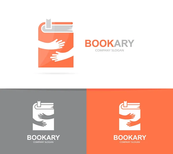 Livre et mains logo combinaison. Roman et embrasser le symbole ou l'icône. Modèle unique de conception de logotype de librairie et de bibliothèque . — Photo