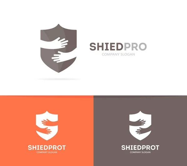 Shield and hands logo combination. Security and embrace symbol or icon. Unique protect and defense logotype design template. — Stock Photo, Image