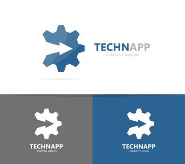 dişli ve logo birlikte yukarı ok. Mekanik ve büyüme simge veya simge. Benzersiz fabrika ve endüstriyel logo tasarım şablonu.