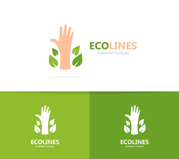 Hand en blad logo-combinatie. Arm en eco-symbool of pictogram. Unieke biologische en ondersteuning logo ontwerpsjabloon. — Stockfoto