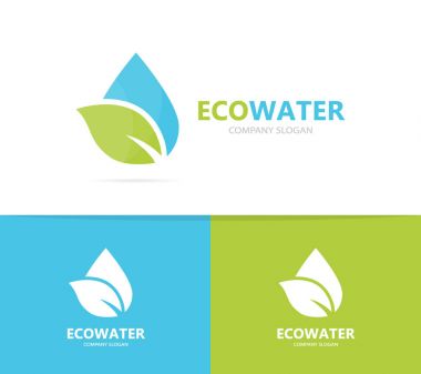 yağ ve yaprak logo bileşimi. Damla ve eko simge veya simge. Benzersiz organik su ve su logo tasarım şablonu.