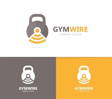 Spor ve wifi logo bileşimi. Spor salonu ve sinyal simge veya simge. Benzersiz fitness ve radyo, internet logo tasarım şablonu.