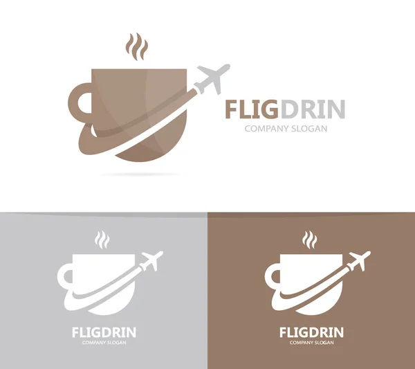 Kawa i samolotowy połączenie logo. Pić i podróż symbol lub ikonę. Unikalny szablon projektu logotypu Puchar i lot. — Zdjęcie stockowe