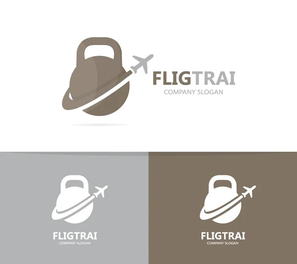 Sport- és repülőgép logó kombinációja. Edzőterem és utazási szimbólum vagy ikon. Egyedülálló repülőjárat fitnesz és edzés emblémát tervezősablon. — Stock Fotó