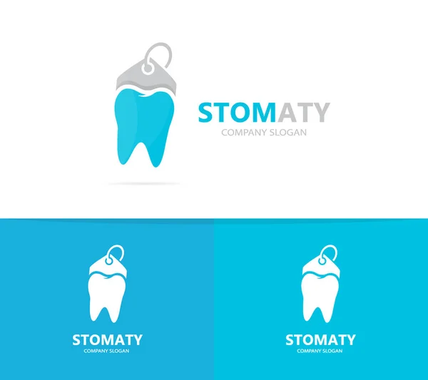 Combinação de logotipo de dente e tag. Dental e loja símbolo ou ícone. Modelo exclusivo de design de logotipo de clínica e etiqueta . — Fotografia de Stock