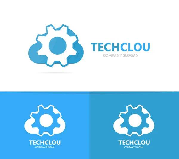 Ausrüstung und Cloud-Logo-Kombination. Mechanik und Speichersymbol oder Symbol. einzigartige Fabrik- und Industrielogo-Design-Vorlage. — Stockfoto