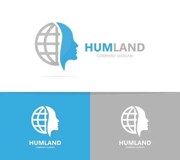 Combinazione logo uomo e pianeta. Simbolo o icona del volto e del mondo. Modello di design unico di logotipo umano e globo . — Foto Stock