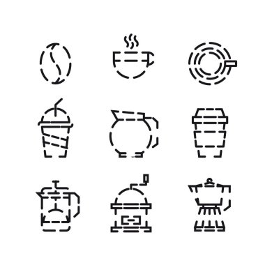 Kahve ve içki simgesi beyaz arka plan ile seti