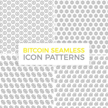 Benzersiz dijital para ve bitcoin Dikişsiz desen çeşitli simgeler ve semboller üzerinde beyaz arka plan düz vektör çizim ile