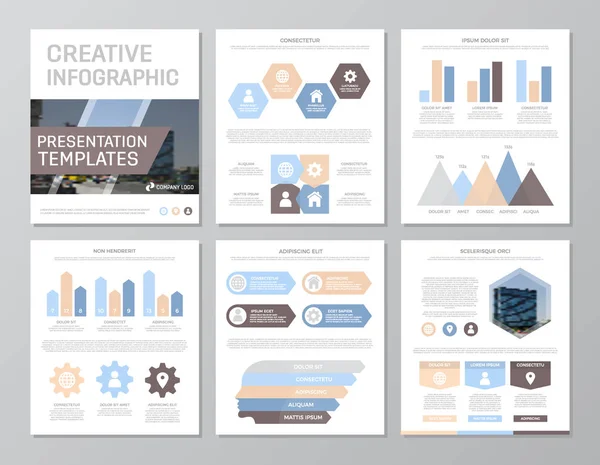 Conjunto de elementos coloreados para diapositivas de plantillas de presentación a4 polivalentes con gráficos y gráficos. Folleto, informe corporativo, marketing, publicidad, informe anual, diseño de portada de libro . — Vector de stock